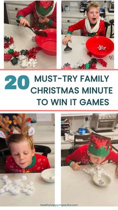 the collage shows how to make christmas games for kids