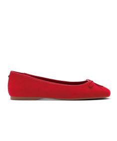 Crafted of premium suede, this red round-toe ballet flat is soft to the touch. This silhouette was crafted with our Barefoot Ballerina technology, which includes a completely flexible leather-lined footbed that bends with you as if you are barefoot, but still offers full arch support and seven layers of cloud-like comfort. The flat is complete with our signature grosgrain backtab and gold Birdies logo. | The Hummingbird - Red Suede Birdies Flats in  Suede Red Ballet Flats With Branded Insole, Birdies Shoes, Lacing Sneakers, Flats For Sale, Red Suede, Ballet Flat, Sneaker Shopping, Black Bird, Slip On Sneakers