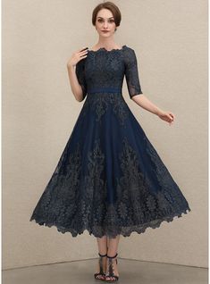 JJ's House Satin Lace Boat Neck Fall Spring Summer Winter A-line Plus General Belt/Sash No Leg Slit Scoop Back Zip Elegant Dark Navy Height:5.8ft（176cm） Bust:32in（82cm）Waist:24in（61cm）Hips:35in（89cm） No Tea-Length Blue 1/2 Sleeve Evening Dress. #JJ's House #Satin #Lace #BoatNeck #Fall #Spring #Summer #Winter #Aline #Plus #General #BeltSash #NoLegSlit #Scoop #BackZip #Elegant #DarkNavy #No #TeaLength #Blue #12Sleeve #EveningDress Bride Dress Lace, Mother Of Bride Outfits, Lace Bride, Embroidered Lace Dress, Mother Of Groom Dresses, Satin Evening Dresses, Evening Dresses With Sleeves, Bride Groom Dress, Mob Dresses