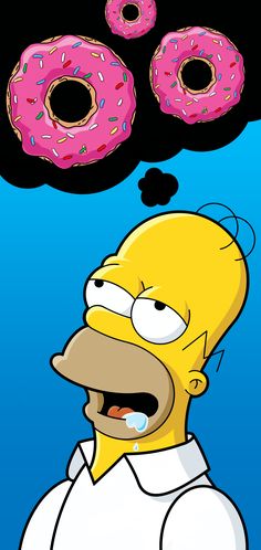 the simpsons is thinking about donuts with sprinkles above his head,