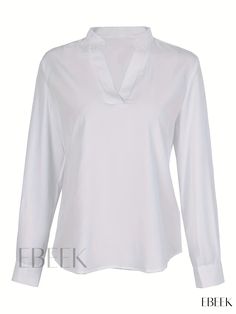 Ebeek - Stylish V Neck Blouse: Sophisticated Long Sleeve Top for Spring & Fall, Womens Fashion Elegant Stretch Blouse For Daywear, Classic V-neck Stretch Blouse, Classic Stretch V-neck Blouse, Fall Womens Fashion, Fall Care, Elegant Fabric, V Neck Blouse, Style Elegant, Spring And Fall