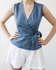 Linen top LYDIA Linen Wrap Top Steel Blue Linen Top Linen | Etsy Blue Linen Sleeveless Top, Sleeveless Blue Linen Top, Blue Sleeveless Linen Top, Fitted Linen Wrap Top, Fitted Linen V-neck Wrap Top, Casual Linen Wrap Top, Spring Fitted Linen Wrap Top, Fitted Linen Wrap Top For Spring, Casual Linen Wrap Top For Summer