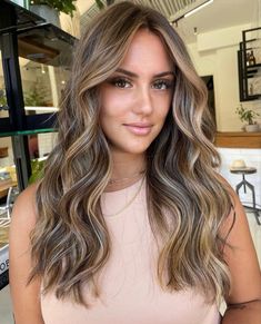 Brunette Hair With Blonde Babylights, Balayage And Babylights On Dark Hair, Brown Hair With Blonde Highlights And Curtain Bangs, Brunette Bronde Balayage Hair, Sandy Balayage Brown Hair, Brunette Highlights Pale Skin, Highlight Inspo Hair, Bronde Brunettes, Neutral Highlights