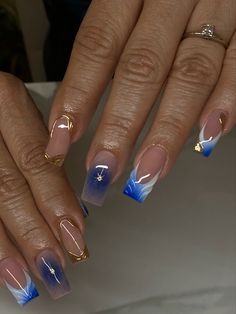 Light Color Nails Design, Nail Ideas Plain Simple, Nails Design Square Short, Short French Designs, Nails With Blooming Gel Designs, Blue Nails Square Medium, Nails Set Ideas, Nails Blue Ideas, Light Blue And Silver Nail Designs