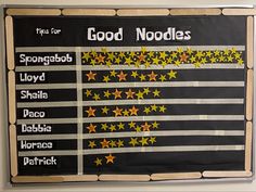 a bulletin board with stars on it that says good noddles