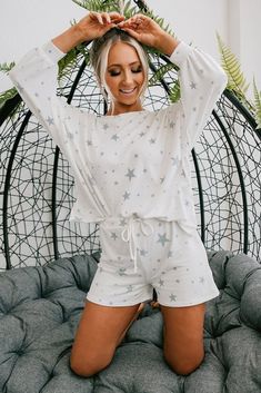 Dreams Of Mine Star Print Two Piece Lounge Set (Blue) Flowy Clothes, Two Piece Lounge Set, Day Dreaming, Red Tank Tops, Loose Outfit, Loungewear Set, Lounge Set, Lounge Sets, Plaid Skirts