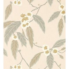 a wallpaper with leaves and flowers on it