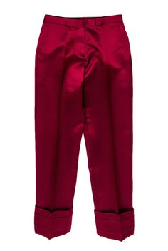 Current Boutique-Missoni - Maroon Shiny Pleated Slacks Sz 4 Elegant Fitted Holiday Bottoms, Elegant Fitted Bottoms For Holiday, Fitted Bottoms For Formal Holiday Occasions, Chic Burgundy Pants For Party, Chic Burgundy Party Pants, Burgundy Fitted Pants For Parties, Fitted Burgundy Pants For Party, Party Ankle-length Tailored Dress Pants, Classic Formal Red Pants