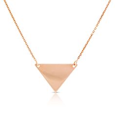 High polished triangular necklace in 14K rose gold. Wear alone or layer with other pendants for a free-spirited look with edge. Necklace can be engraved with up to 3 characters for a personalized touch. Chain is 18" in length and adjustable to 16" for versatile wear. 3 Characters, Triangle Necklace, Free Spirit, Jewelry Shop, Arrow Necklace, Diamond Necklace, Gold Necklace, Sparkle, Yellow Gold