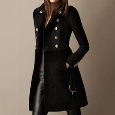 Winter Outerwear With Buttons And Long Sleeves, Black Long Pea Coat With Pockets, Black Winter Pea Coat With Buttons, Black Pea Coat With Buttons For Winter, Black Single-breasted Wool Coat For Cold Weather, Winter Pea Coat With Button Closure, Black Long Coat With Button Closure, Black Wool Coat With Button Closure For Fall, Black Sweater Coat With Button Closure For Fall