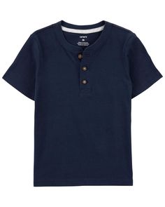 Crafted in a soft cotton blend with a short sleeve design and a front button placket, this henley is designed for summer fun! Casual Henley Neckline T-shirt For Summer, Classic Cotton Button-up T-shirt, Summer T-shirt With Placket And Short Sleeves, Summer Henley T-shirt With Button Closure, Henley Neckline T-shirt With Button Closure For Summer, Summer Henley Neckline T-shirt With Button Closure, Casual Crew Neck Henley For Summer, Summer Casual Crew Neck Henley, Casual Summer Henley With Crew Neck