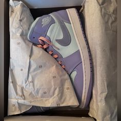 Air Jordan 1 Mid "Purple Pulse/Glacier Blue -Like New. Worn Once For About An Hour Air Jordan 1 Mid Purple, Air Jordan 1 Mid, Jordans For Men, Wedge Boots, Air Jordan, Jordan Shoes, Jordan 1, Jordan, Air Jordans