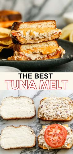 Close-up of a Tuna Melt sandwich with melted cheese and crispy bread, ready to enjoy. Open Faced Tuna Melt Recipe, Tuna Salad Sandwich Recipe Easy, Fried Tuna Sandwich, Tuna Meals Healthy Lunch Ideas, Best Tuna Melt Recipe, Tuna Salad Melt, Buffalo Tuna Melt, Tuna Cheese Melt, Tuna Melt Sandwich In Oven