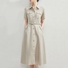 Lasaky - Artistic Linen Blend Shirt Dress with Long Skirt Office Dresses For Women, Linen Shirt Dress, Elegant Skirt, Linen Skirt, Dress Shirts For Women, Button Dress, Skirt Dress, Wide Leg Denim, Types Of Skirts