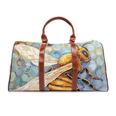 Honey Bee Watercolor Mosaic - Waterproof Travel Bag 20" x 12" Brown Waterproof Leather Bags For Outdoor Activities, Waterproof Rectangular Duffle Bag For Everyday Use, Durable Rectangular Shoulder Bag For Travel, Waterproof Rectangular Bags For Weekend Trips, Rectangular Waterproof Luggage For Daily Use, Durable Travel Pouch Bag, Waterproof Leather Travel Bag, Waterproof Rectangular Luggage For Daily Use, Multifunctional Waterproof Rectangular Travel Bag