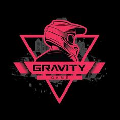 the logo for gravity game, featuring a helmet and an image of a man wearing a helmet