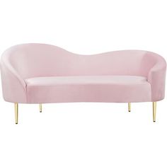 a pink couch with gold legs on a white background