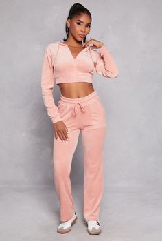 Sweatpants, Straight Leg, Solid, Velour, Item Number 3056056724022 Pink Drawstring Loungewear Pants, Pink Drawstring Pants For Loungewear, Pink Drawstring Lounge Pants, Trendy Pink Sweatpants With Drawstring, Pink Stretch Pants With Drawstring, Stretch Pink Pants With Drawstring, Sweatpants Straight Leg, Bottom Clothes, Item Number