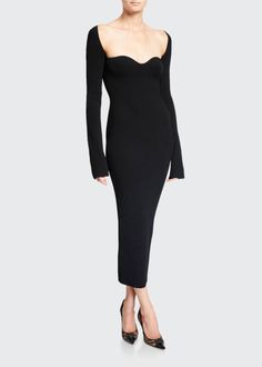 Khaite Beth Long-Sleeve Bustier Dress - Bergdorf Goodman Corset Styles, Simple Black Dress, Black Bustier, Bustier Dress, Elegant Shirt, Black Midi Dress, Fashion Pictures, Black Maxi Dress, Gray Dress