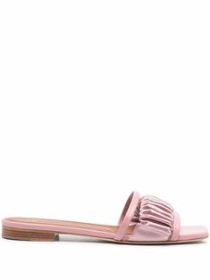 rose pink leather panelled design open toe slip-on style flat rubber sole Malone Souliers, Leather Fabric, Pink Leather, Fashion Flats, Rose Pink, Women's Shoes Sandals, Heeled Mules, Leather Sandals, Calf Leather