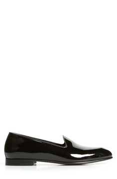 Complete your formal look with this refined loafer crafted in Italy from gleaming patent leather. Leather upper, lining and sole Made in Italy Designer Shoes Sleek Patent Leather Loafers With Leather Sole, Luxury Glossy Loafers For Formal Occasions, Luxury Glossy Finish Loafers For Formal Occasions, Luxury Glossy Finish Loafers For Formal Events, Luxury Glossy Finish Formal Loafers, Elegant Patent Leather Loafers With Glossy Finish, Classic Glossy Finish Formal Loafers, Formal Patent Leather Loafers With Glossy Finish, Classic Glossy Finish Slip-on Loafers