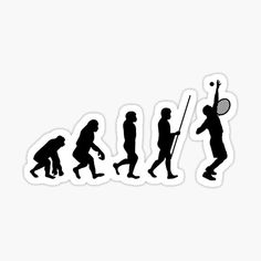 the evolution of tennis sticker is shown in black and white, with different silhouettes