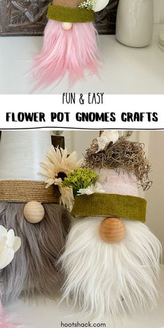 DIY gnomes made with different flower pots for hats.  Fun and easy flower pots gnomes. Gnomes Crafts Diy, Gnome Ideas, Spring Decor Ideas