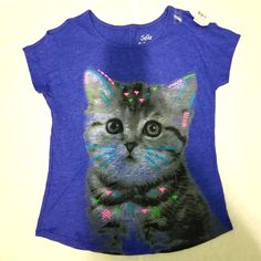 Girls Size 10 Neon Cat, Justice Shirts, Purple Shirt, Cat T Shirt, Cat Tshirt, Blue Purple, Kids Shirts, Blue And Purple, Shirts Tops