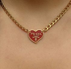 Prada Keychain, Prada Necklace, Open A Boutique, Red Heart Pendant, Repurposed Necklace, Heart Chain Necklace, Chain Logo, Prada Red, Red Heart Necklace