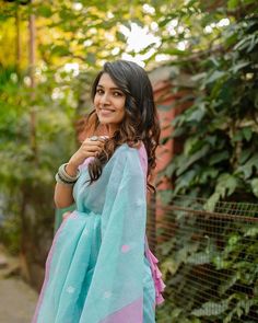 Sky Blue Saree, Women Wearing Ties, Cotton Saree Designs, Stylish Blouse Design, Blue Saree, Stylish Sarees, Pink Blouse, Hd Images