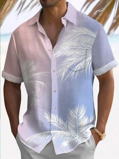 This Hawaiian Tree Print Fashion Short Sleeve Shirt features a vibrant and tropical design on a comfortable polyester fabric. With its casual and vintage style, this shirt is perfect for daily wear, offering a blend of comfort and retro fashion. The eye-catching tree print adds a unique touch, making it a standout piece in any wardrobe. Designed for those who appreciate a mix of classic and contemporary styles, this shirt is a versatile choice for various occasions. Features: Material: Made from durable Polyester. Style: Casual/Vintage, ideal for a look. Element: Pocket design and button design for added functionality and style. Type: Stitching way and positioning print for a unique appearance. Fit Type: Loose fit for maximum comfort. Sleeve Style: Shirt-sleeve for a classic touch. Necklin Pink Palm Tree Print Short Sleeve Top, Multicolor Shirt With Plants Print For Summer, Multicolor Plant Print Shirt For Summer, Multicolor Summer Shirt With Plant Print, Patterned Shirt With Graphic Print For Vacation, Casual Collared Camp Shirt With Palm Tree Print, Casual Short Sleeve Shirt With Plant Print, Patterned Graphic Print Shirt For Vacation, Blue Hawaiian Shirt With Palm Tree Print For Spring