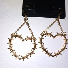 Gold Plated Barbwire Heart Earrings From Spencer's. A Perfect Gift Or To Add To Your Style. Barbwire Jewelry, Barbwire Heart, Jewelry Goth, Goth Earrings, Heart Earrings, Your Style, Gold Plate, Jewelry Earrings, Plating