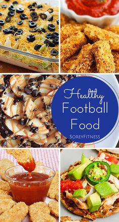 healthy football food collage with text overlay