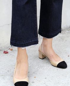 Cropped Denim With Chanel Slingbacks | Fashion Gone Rouge Sling Back Shoes, Fashion Gone Rouge, Chanel Slingback, Back Shoes, Chanel Boots, Beige Outfit, Classy Shoes, Shoes Outfit, Sling Back