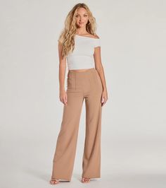 These high-rise ponte trouser pants give a stylish look to any workwear outfit. They feature a flattering high-rise waist and straight-leg fit perfect for styling with heels. Fit & FeaturesPonte knit material, moderate stretchHigh-rise waistStraight-leg fitPants have an 11" front rise with a 32" inseam.  Runs true to size Solid Straight Pants For Date Night, Chic High-waisted Dress Pants For Date Night, Solid Color Straight Pants For Date Night, Fitted High-waisted Dress Pants For Date Night, Chic 4-way Stretch Dress Pants For Fall, Chic 4-way Stretch Dress Pants For Spring, High-waisted Elastane Wide Leg Pants For Fall, Fall High-waisted Wide Leg Elastane Pants, High-waisted 4-way Stretch Dress Pants For Office