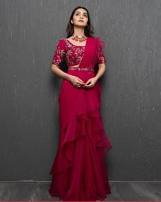 Ruffled Saree, Embroidery Belt, Function Dresses, Sarees For Girls, Simple Saree Designs, Fashionable Saree Blouse Designs