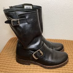 We Added Detailed Pictures, Please Check Them Out. Please Feel Free To Ask Any Questions About The Condition Or Sizing Of The Item, We Are Happy To Assist You. Biker Boots, Detailed Pictures, Frye Shoes, Moto Boots, Leather Women, Black Leather, Buckle, Feel Free, Women Shoes