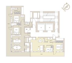 the floor plan for an apartment with three bedroom and two bathroom areas, including one living room