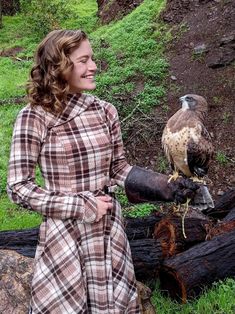 "Birds of a feather, the Swainson's hawk dress. Handmade one-at-a-time with a super cozy anti-pill fleece in shades of brown and ivory plaid. The stretchy fleece makes it comfortable, incredibly durable, and insulative (both against the cold and wet), and extremely easy to take care of. I love this new design so much--an ankle length prairie dress with a double breasted bodice that can be worn a number of ways depending on your mood. And yes, POCKETS! Two super huge drop-pockets are built into t Blanket Dress, Sarah Lynn, Birds Of A Feather, Full Length Skirts, Petite Shorts, Plaid Blanket, Fleece Dress, Dress Handmade, Prairie Dress