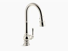 a kitchen faucet with chrome finish