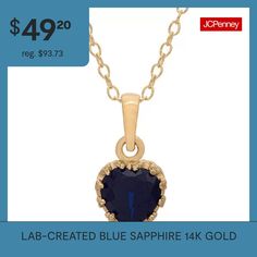 Metal: 14K yellow gold over sterling silverStones: Lab-created blue sapphiresClosure: Spring-ringPendant Size: 7x7mmFeatures: Quick ShipShape: HeartStone Cut: HeartMetal Color: YellowChain Length: 18 InchChain Construction: CableCare: Wipe CleanAuthenticity: Lab Created StoneBirthstone: September BirthstoneMetal: 14k Gold Over SilverNecklace Type: Pendant NecklacesCountry of Origin: Imported Silver Pendant Necklace, Pendant Necklaces, Blue Sapphire, Silver Pendant, Sapphire, Color Blue, Lab, Yellow Gold, Necklaces