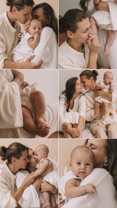 a woman holding a baby and kissing it's cheek while another woman holds the baby in her lap