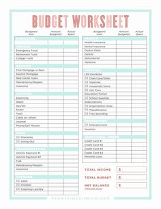 the printable budget worksheet is shown