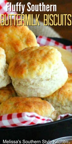 buttermilk biscuits are piled on top of each other