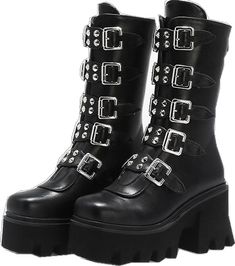 Winter Combat Boots For Concerts With Round Toe, Round Toe Platform Boots For Winter Concerts, Ankle-high Platform Boots For Winter Concerts, Ankle-high Platform Boots For Concerts In Winter, Black Gothic Mid-calf Boots With Round Toe, Winter Punk Style Closed Toe Boots, Black Gothic Platform Boots For Spring, Black High Ankle Platform Boots For Concerts, Edgy Winter Combat Boots With Closed Toe