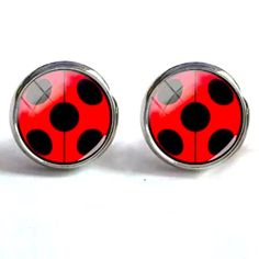 Ladybug Cute Silver Tone Stud Earrings Red & Black Stud/Post Backs Fashion Earnings Polka Dot Earrings, Black Stud, Cat Noir, Girls Jewelry, Lady Bug, Kitsch, Jewelry Earrings Studs, Lady In Red, Clip On Earrings