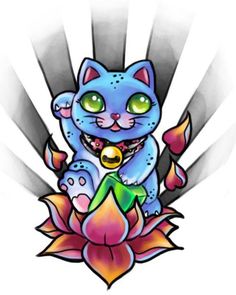 a cartoon cat sitting on top of a flower