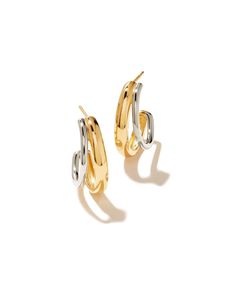 Want that sought after double-piercing look? Say hello to Meg! The Meg Double Hoop Earrings in Mixed Metal feature a split-hoop design that gives the appearance of two earrings in one stylish piece.,Metal18k Yellow Gold Vermeil and Sterling SilverClosureEar PostSize1L X 0.91WDue to the one-of-a-kind nature of the medium, exact colors and patterns may vary slightly from the image shown.} | Kendra Scott Meg Double Hoop Earrings in Mixed Metal | Sterling Silver/Metal Double Piercing, Double Earrings, Double Hoop Earrings, Double Band Rings, Silver Prices, Demi Fine Jewelry, Kendra Scott, Mixed Metals, Gold Vermeil