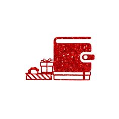 a red glittered icon with a christmas present