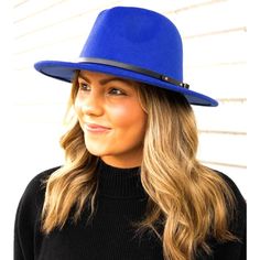 Top Off Your Outfit With This Chic Banded Hat! Royal Blue Felt Hat Featuring A Black Faux Leather Band With Metal Studs And Decorative Buckle. One Size Fits Most. Measurements: 13.5" Long X 12.25" Wide 2.5" Brim Approx. 23" Circumference (Opening) 35% Polyester, 65% Cotton Machine Wash Cold Low Iron Trendy Blue Brimmed Fedora, Trendy Adjustable Blue Fedora, Blue Fedora With Short Brim For Fall, Blue Short Brim Felt Hat For Fall, Blue Short Brim Fedora For Fall, Adjustable Blue Felt Hat For Fall, Trendy Winter Fedora For Everyday, Trendy Everyday Fedora For Winter, Trendy Everyday Winter Fedora